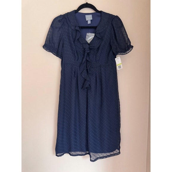 Rabbit Rabbit Rabbit Designs Dresses & Skirts - Rabbit Rabbit Rabbit Designs Navy Swiss Dot Ruffle Neck Dress Size 4